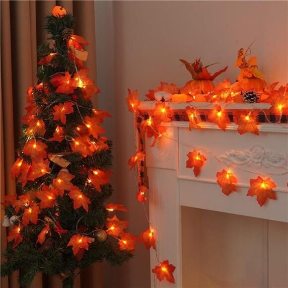 2-Piece Thanksgiving Lighted Fall Garland: 20ft Battery-Operated - Picture 5 of 7